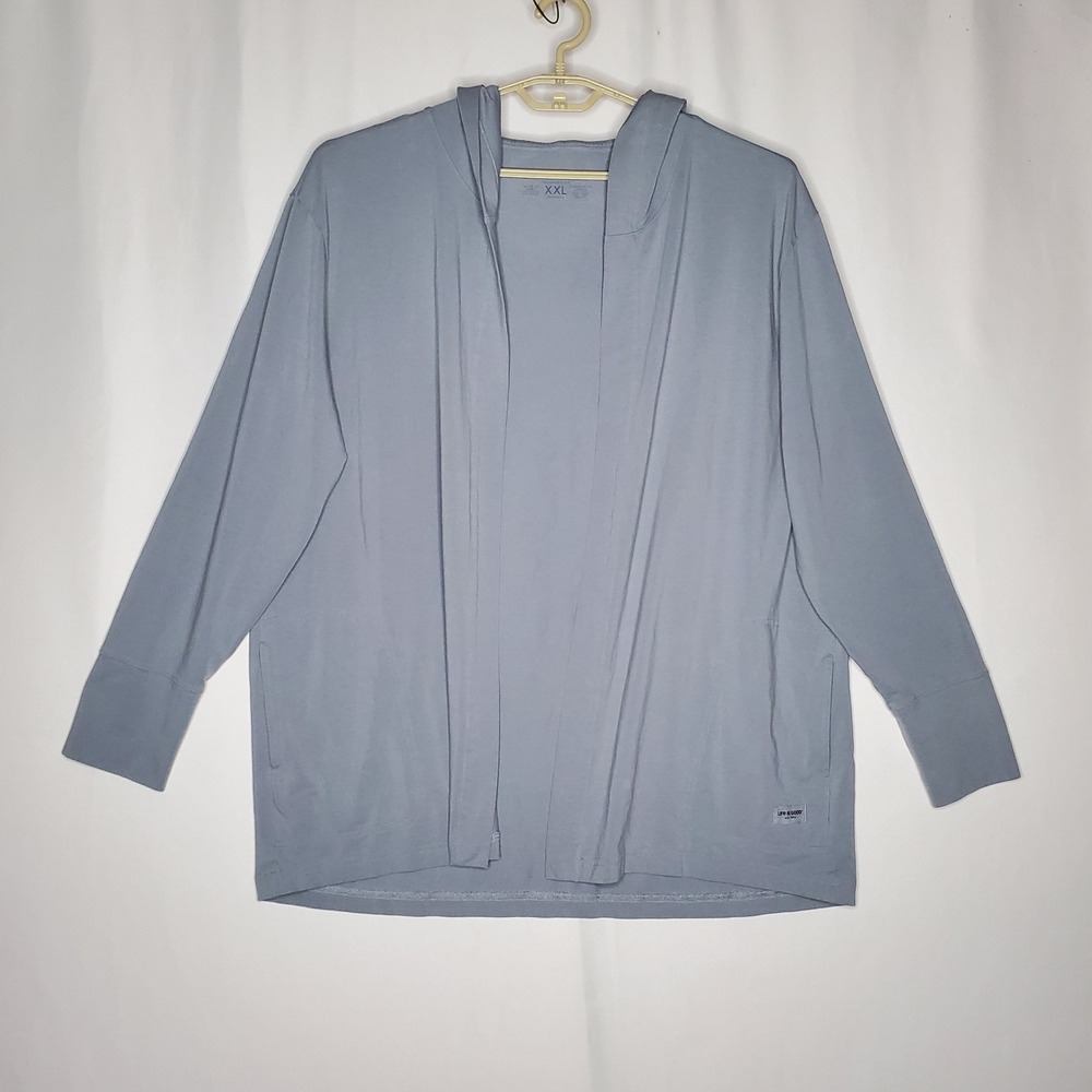 Life Is Good Crusher Flex Cardigan Women XXL Gray-Blue Hood Pocket Stretch Open